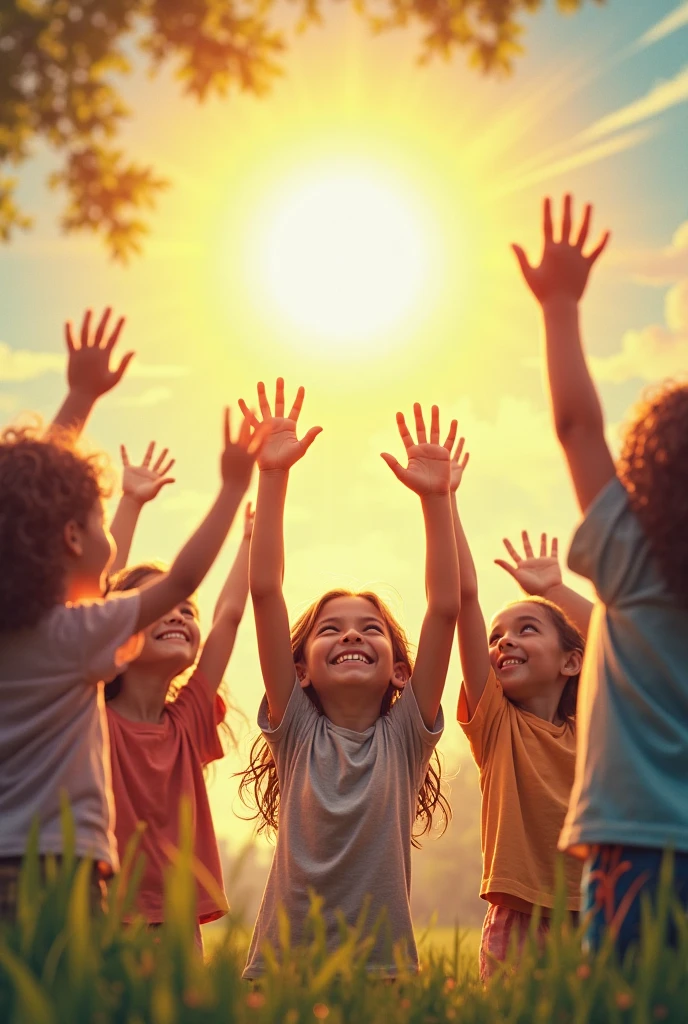 Hands close-up、Movie Posters、Primary school students、Holding my palm up to the sun