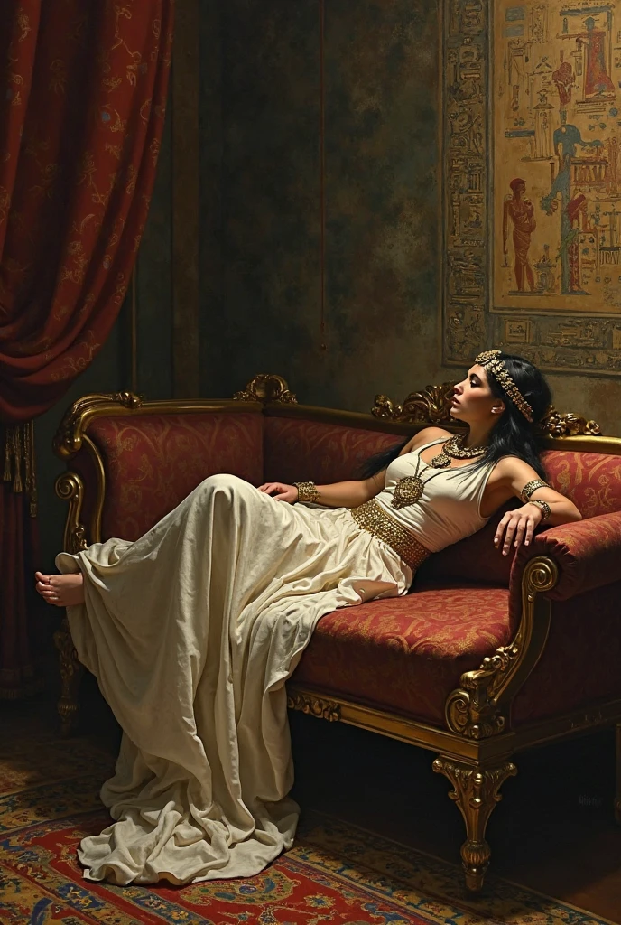 Naked Silver Queen, beautiful face, sitting on the royal Silver throne, in interior hall of an enchanting ancient Silver Indian royal palace, adorned in an exquisite Silver jewellery dress, Walls decorated with by a Royal Interior relief sculptures of kamasutra, emitting an alluring and magical aura, high quality, high detailed face. High detailed face.