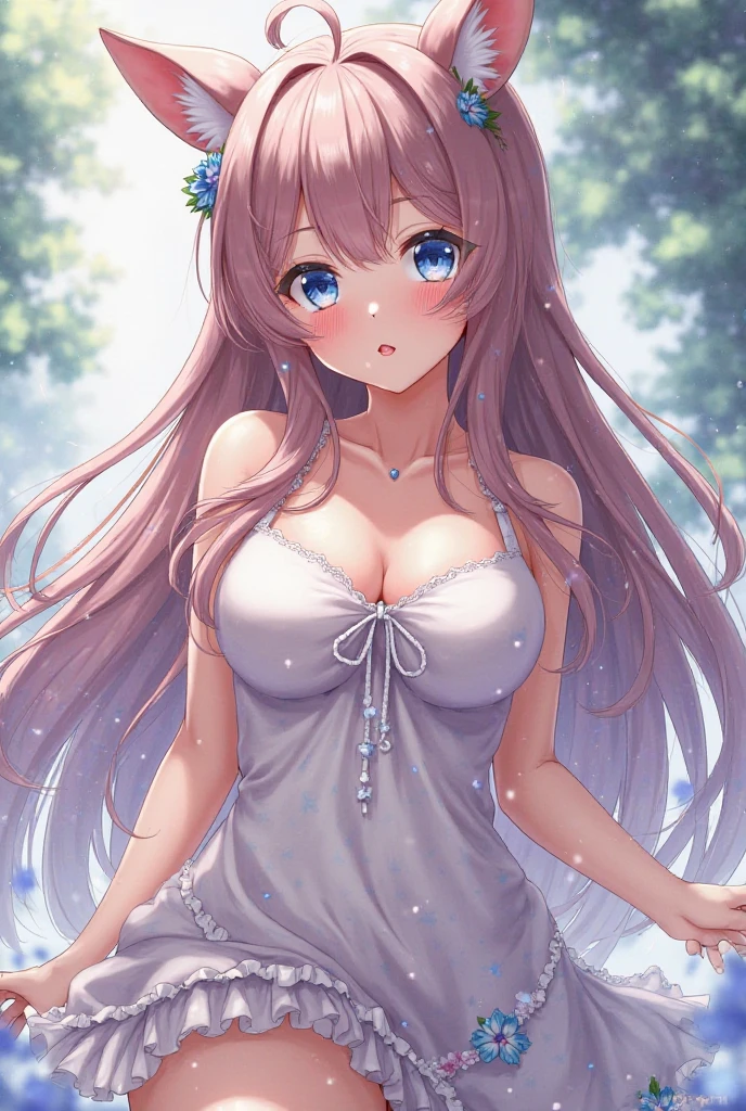 Solo, Long Hair, Smile, Blue eyes, 1girl, High Resolution, Blush, Large breasts, From Side, Wide Shot, Jewelry, Anime, 