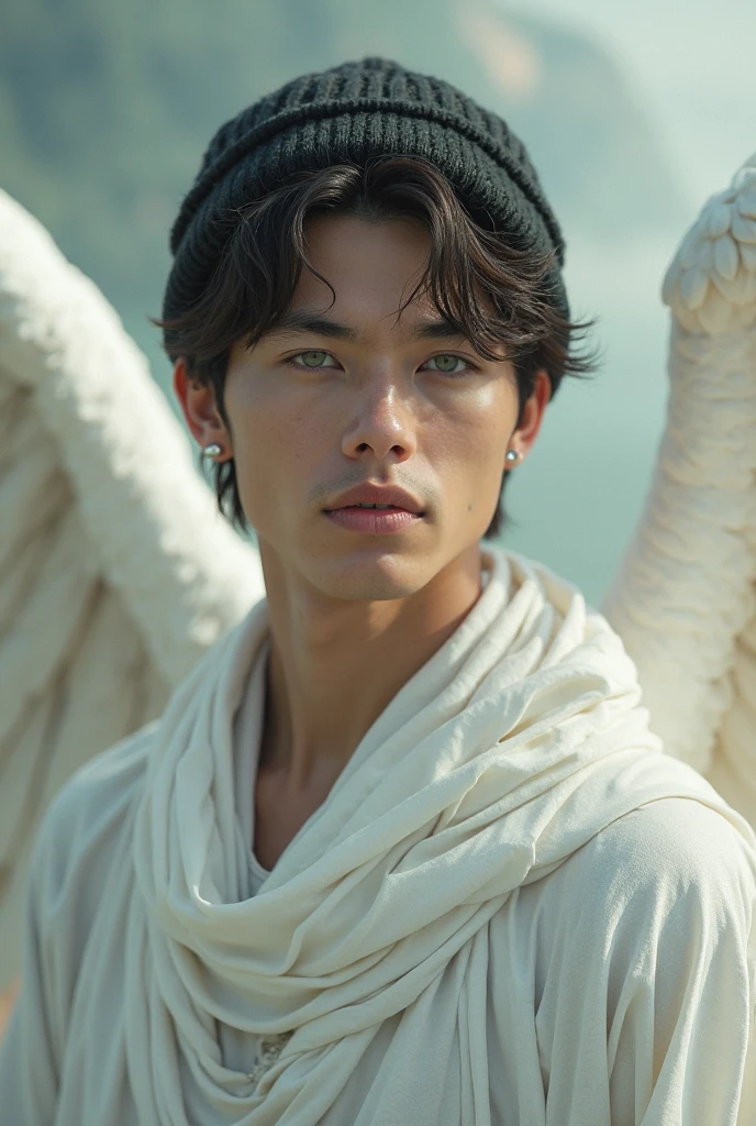Black Hair、Natural curls、Dark Skin、Slightly muscular、Angel、Asian、male、It has wings