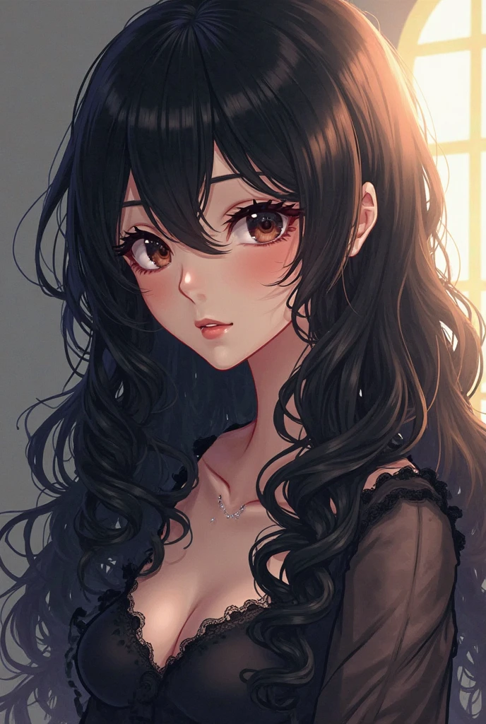 anime, woman with black curly hair