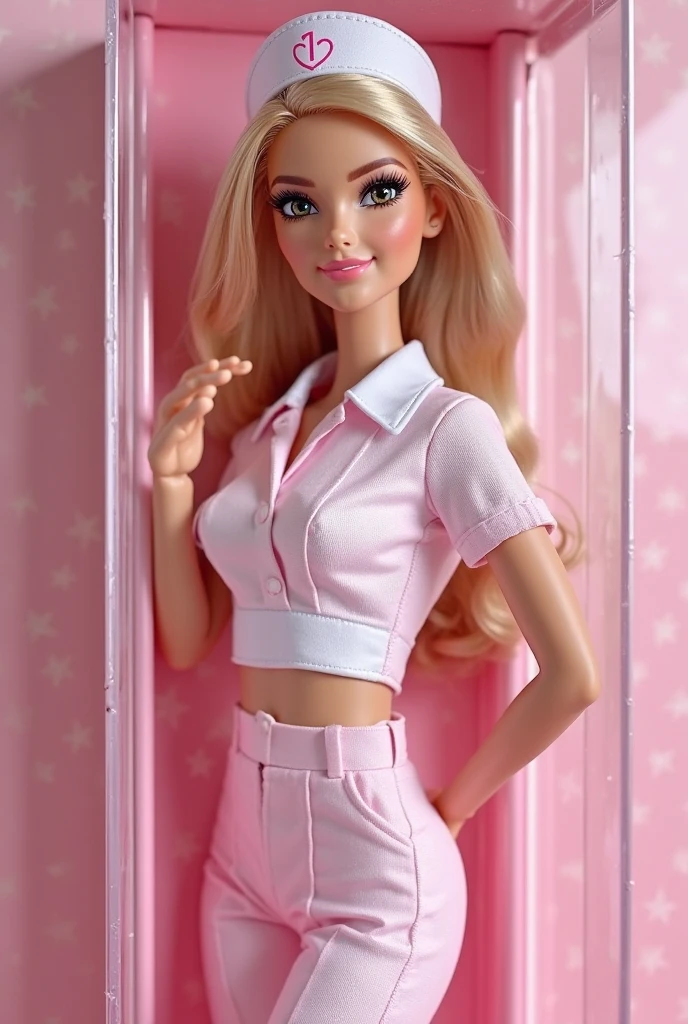 professional 3d model close-up photo of a woman as a barbie, pink outfit, in a pink barbie box, looking at viewer,  <lora:megfox_xl_1_standard_merger_23_41_07_03:1> . octane render, highly detailed, volumetric, dramatic lighting
