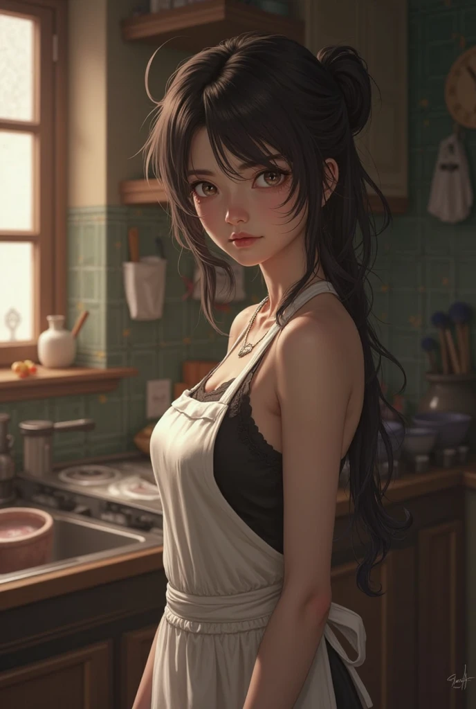 (from below:1.2), (perky chest:1.2), (pointed chest:1.2), 1girl, Bust A Cup, Amazing Cleavage:1.1, thin waist, big ass, Raised sexy, small breast: 1.1 posed cleavage:1.2、solo, looking at viewer, have a cute glass of cute beergrass,black hair, dark green eyes, dress, bare shoulders, jewelry, collarbone, sidelocks, hairband, earrings, indoors, off shoulder, arms behind back, plants, short hair with long locks, gild hairband, off-shoulder dress, sweater dress, off-shoulder sweater, red sweater, dark gord hair, big side hair, very long side hair,is rendered in (masterpiece: 1.2, best quality), with (ultra high resolution) and an exquisite (depth of field). This masterpiece is not only visually stunning but also tells,A scene of cooking in the kitchen
