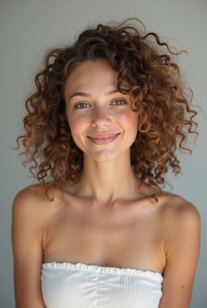 1girl, 18 years old, looking (((interested!!)), crazy smile. (((looking at camera)))). Masterpiece, photorealistic, raw photography, top quality, best quality, upper body, muscular, attractive, Alex Kingston. NSFW, topless. Sci-fi, indoors.