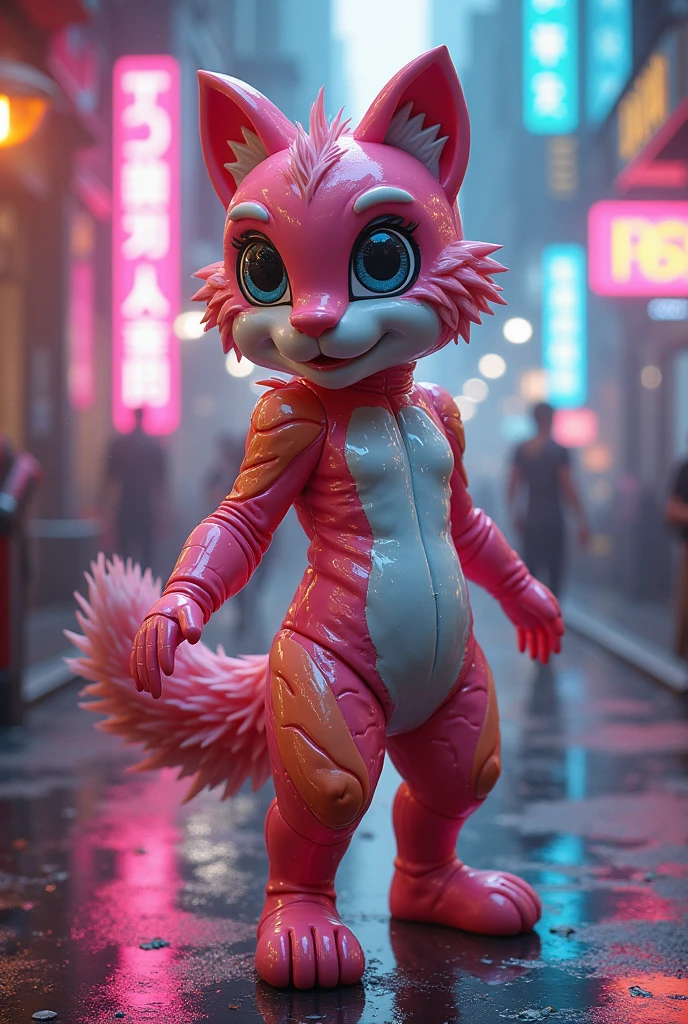 cartoon pink panther adult, with very thin, realistic and beautiful fur, with unusual, fun poses, 8k, detailed neon