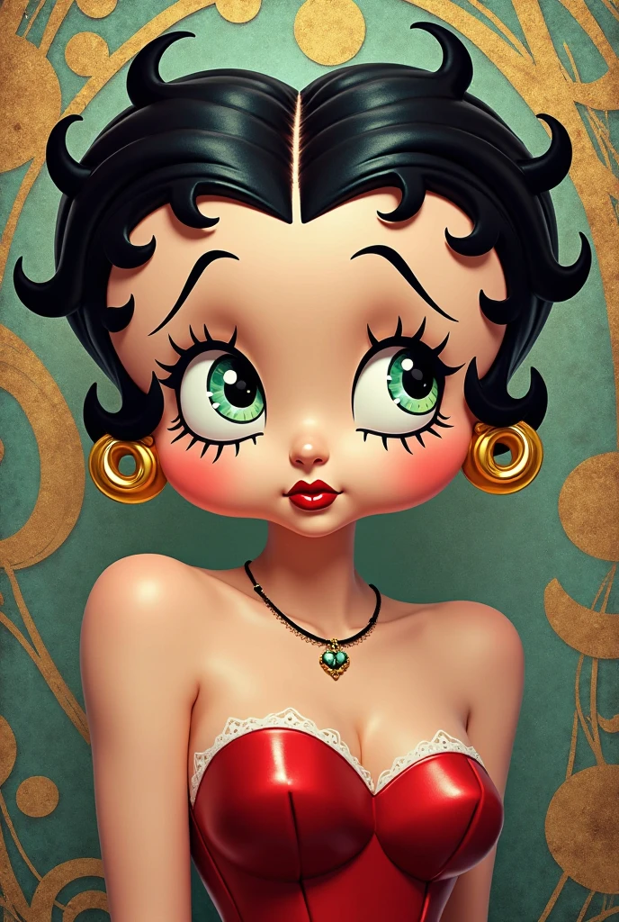 Betty Boop style light coco skin 30 years old with blue eyes with curly hair rose background , in a brightly lit bedroom, Fun, Whimsical, Childlike, high energy, Cartoonish, Comic book style, Art by jim lee, Skottie Young, and art adams, Digitally painted, trending on artstation, against a studio backdrop of embossed flowers, with dramatic lighting, glossy finish, high fashion, beauty shot, art by patrick demarchelier, irving penn, nick knight, Highly detailed, Intricate, Sharp focus, trending on vogue, elle, and harper's bazaar