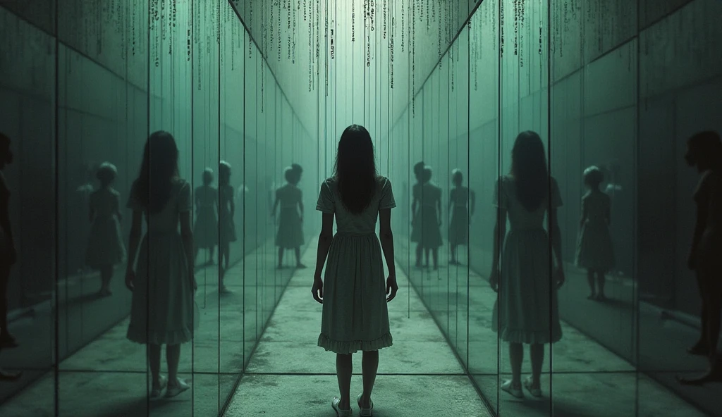 I'm taking photos for a new concept album. Create a concept photo of a girl group in an endless maze