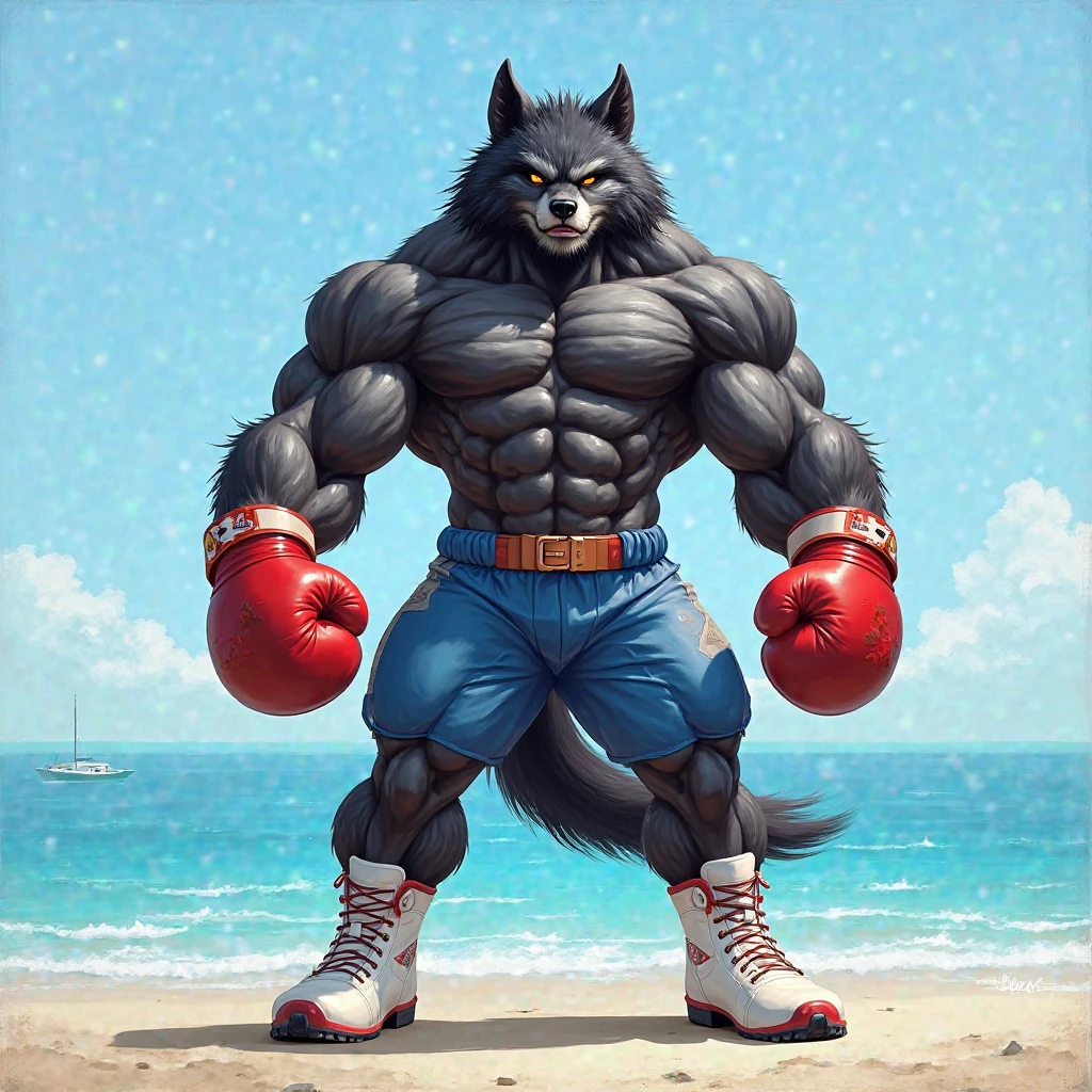 ((solo) full_body:1.4), (anthro) wolf, shirou_ogami:2.8 (bna), adult, mature, masculine, slim:1.2, skinny:1.2, tall:1, (correct anatomy:1.2), vascular veins, (cartoon fur, detailed fur texture:1.3), topless, bare paws, wearing big black collar (shirtless, boxing gloves, compression shorts), ultradetailed, (by wfa:1.2), (by takemoto_arashi, by vorusuarts, by Traver009:1, by grimfaust:1), natural lighting (boxing_ring:2.4 background), (sweat:1.4, wet:1.6), (lots of sweat flowing down) exhausted, wolf head ((open eyes, detailed):1.2), open mouth (steaming breath:1.2, drooling, dripping saliva, thick drool) tongue sticking out, (serious:1.4) expression), grumpy, sad, lying down, collapsed, defeat