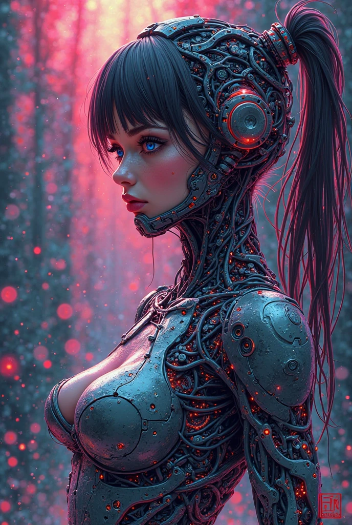 Topic prompt: (woman in a space suit, cosmic girl, event, cosmic entity, incriminate content details, endless cosmos in the background, historical event, real event, astral background, cosmic background, cosmic goddess, cyborg goddess in cosmos, celestial cosmos, game interface, violet battlefield theme, cosmic style, hyperdetailed content, background details ).("black, death scythe, hellish horror, view, torn clothes, looking down, illustrations, high resolution, ultra detail, dark fantasy, sharp focus, vibrant colors, dramatic lighting, bokeh." ". female robot pilot, mechanical creature, electronic wires transmit computer nerves, girl's face, dystopian surrealism, Alex Rice Zdzisaw Beksinski Giger, very intricate details, Chinese woman demon, deep glowing eyes contain galaxies, head contains nebula, deep aesthetics, concept art, carved silver circuits, diodes, resistors, semiconductors, ornate).