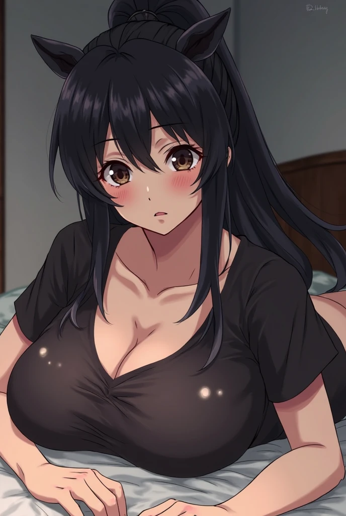 1 milf, purple and slightly black hair, wearing a black tank top, cynical look, angry face, white background, blushing, sex scene with guy