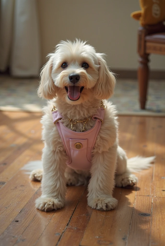 
a very cute dog, she is very happy, her look is very happy and bright, she is smiling, the image is very detailed