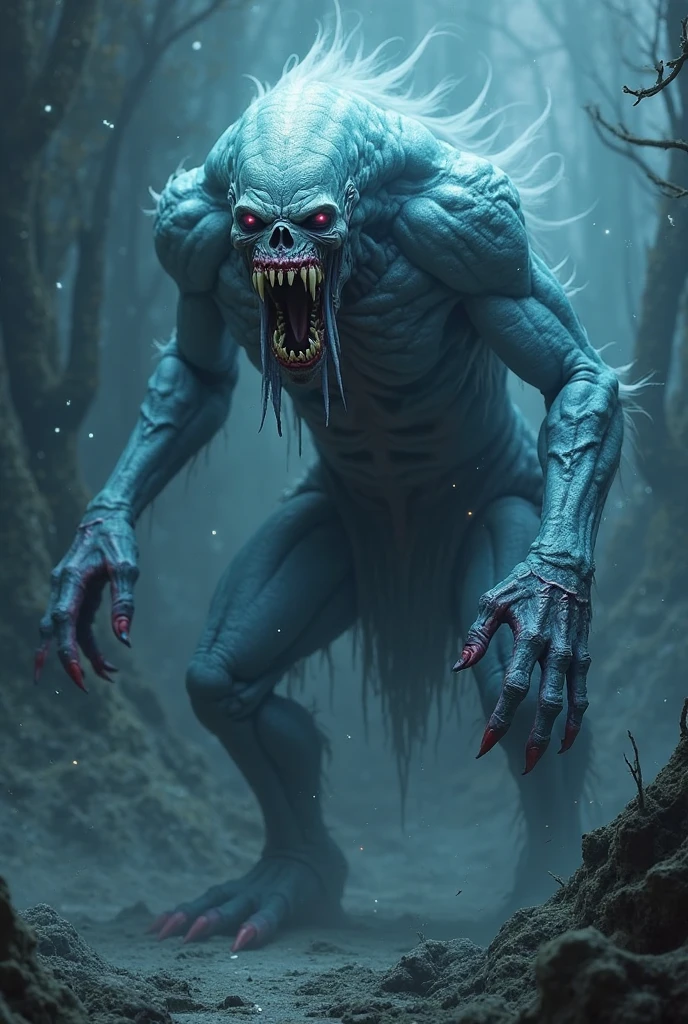 Monsters silver skin ENTIRELY BLACK EYES with four arms and long nails