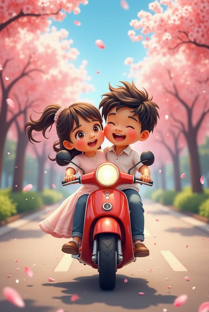 A boy and a girl are sitting on the bike called NS 200He conveys his love to her There should be a love in the middle and then the pictureA side view of the bike and her. A picture from a distance