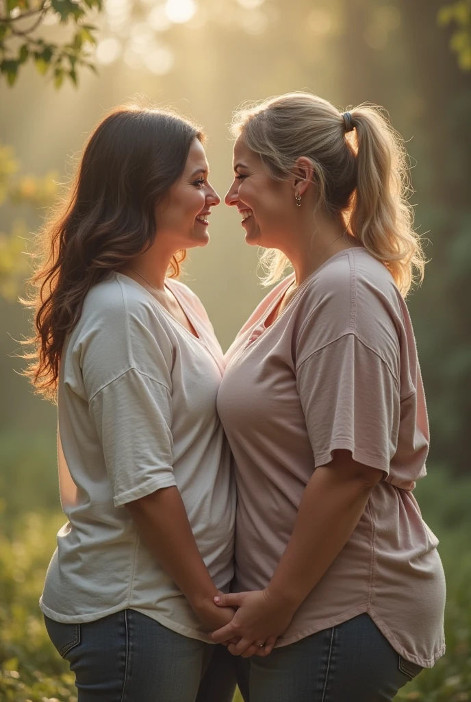 Pov view of your fisheye camera when pregnant plus size mother and her lesbian partner kiss on the terrace of the house. iphone camera style. 8k hd, realface, cinematic. High detail
