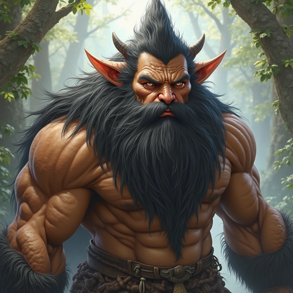 (((best body))), (((best face))), ((best quality)), ((masterpiece)), (detailed), a young male troll, hairy, black hair, full beard, muscular,  wearing shorts, big penis, big testicles,