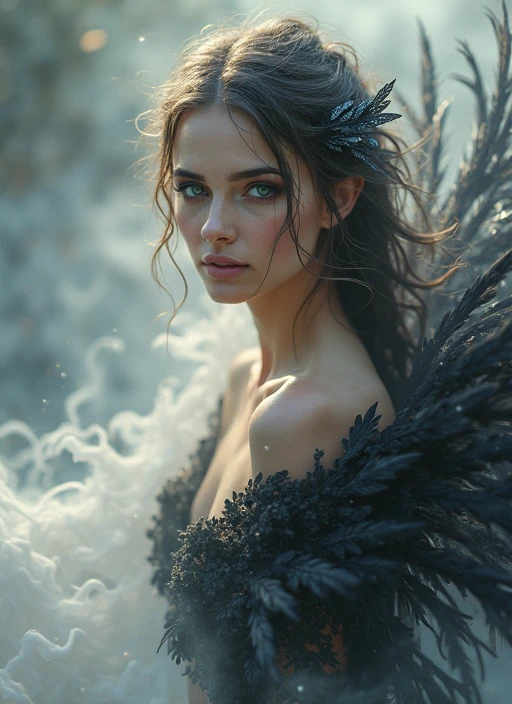 high detail RAW color Photo of pale beautiful 30yo woman with angular face, pointed chin, feminine, large eyes, cape, realistic, symmetrical, highly detailed, harsh lighting, cinematic lighting, art by artgerm and greg rutkowski and alphonse mucha, ((tornado, sparks, embers)) quad tails, serious eyes, contrast, textured skin, cold skin pores, 45 degree, hard light, gigapixel, feet visible, flawless face, freckles, 8k resolution, beautiful, cinematic, elegant, hyperrealistic, octane render, unreal, high definition, 8k resolution, highly detailed, photo taken with Sony a7R camera, DSLR lens