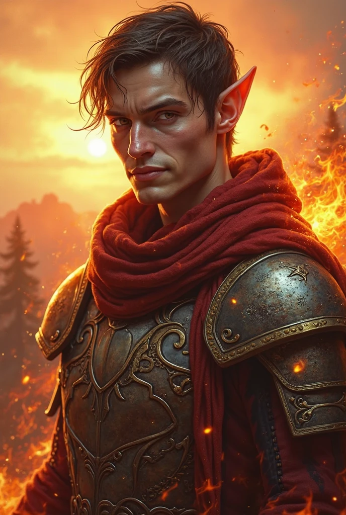 "(fantasy portrait:1.2, trend:1.1, character D&D, by Nína Tryggvadóttir:1.1, red hair:1.1, piercings, man, halfling, realistic:1.2) fighting a huge golden dragon in an epic and vibrant scene, with a dark atmosphere and the presence of flames and smoke."