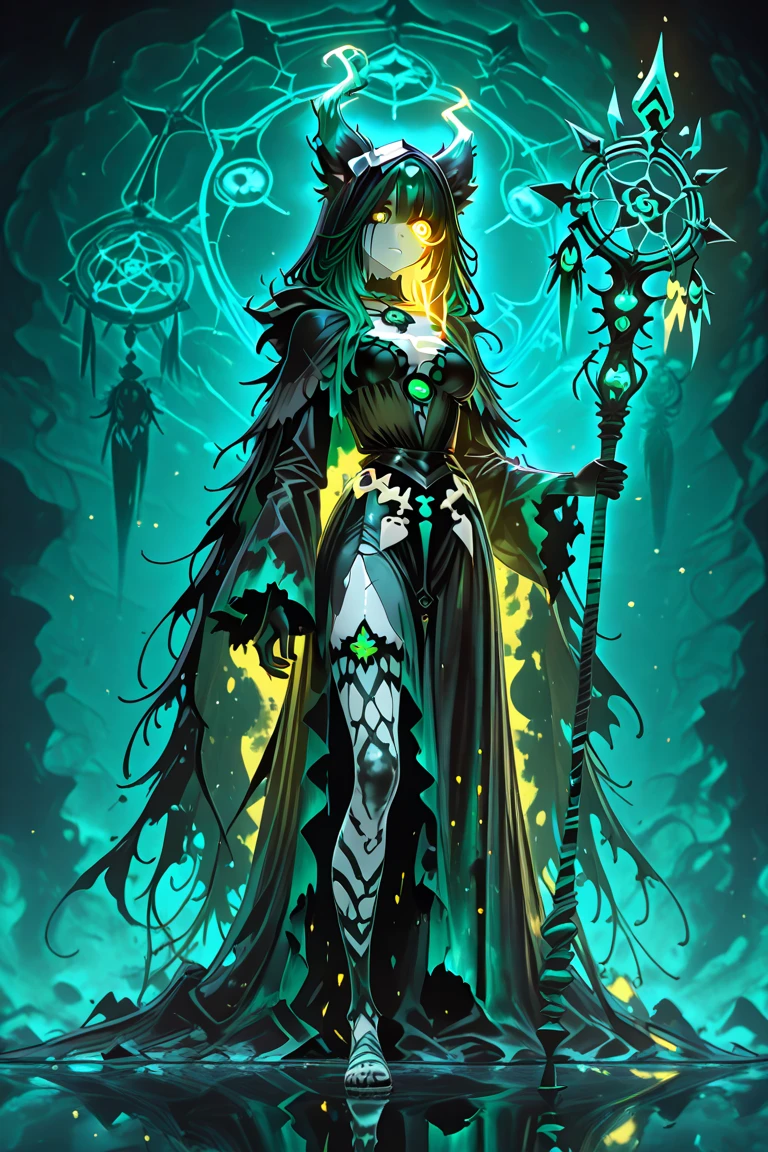 full body shot, best quality, highest quality, 8K, absurd res, epic high quality, extremely detailed, ultra detailed skin, insanely detailed, hyper realistic, very high resolution, ultra photorealistic, 1 girl is 15 years old, watercolor paint neuron flower background, in the style dark fantasy, speech bubble of spell word, magic ball with neon lighting,