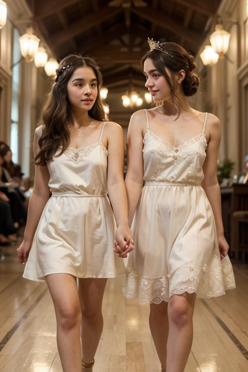 ((2 polish teenage girls)),(((pink and white wedding outfit))), (((Top Quality: 1.4))),(Unparalleled Masterpiece), (Ultra High Definition),(Ultra-Realistic 8k CG),art by Luis Royo, (polish face and body) high heels, photo, high quality, lens flare,depth of fields,blurry backround,Detailedface,2 girls,Cygnus,Detailed eyes,(bob cut hair:1.5),(thigh up shot image :1.5), wedding outfit, ponytail, (((13 years old: 2.0))),(((shiny satin fabric)))、((Gorgeous embroidery with gorgeous ruffles and beautiful lace))(teen body), transparent material, wedding stilettos, stockings, mesmerising look, flirty stance, slutty, hands in her pants, masturbating, naughty, tempting, posing for me, butt, holding torture tools