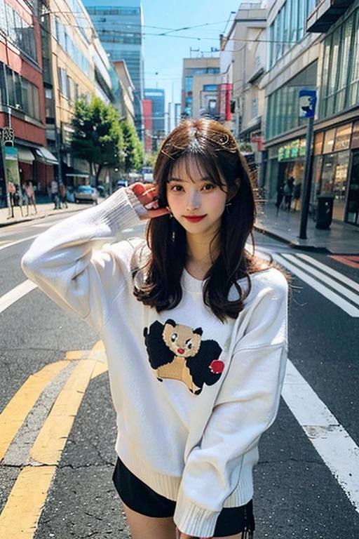 1girl in、Colossal tits、Long hair with perm、sullenness、kawaii、a japanese girl、Wearing skajans、Bad fashion、A sexy、