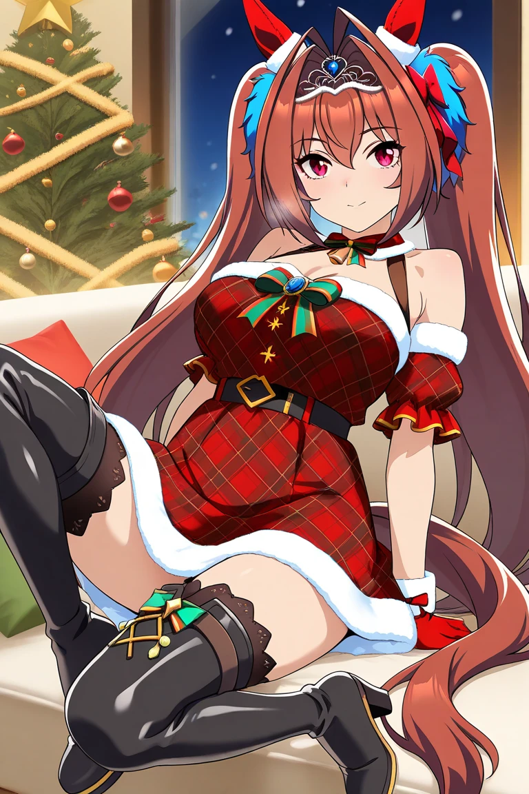 ((masterpiece)),((best quality)),((high detail)), ((super detailed)), UHD, UHD anime girl, warm colors, fine details, drawing, very sharp image, award-winning, UHD, 1girl, solo, anatomically correct, ((Raphtalia from anime The Rising Of The Shield Hero)), cowboy shot, very beautiful girl, very sexy girl, NSFW,16K, beautiful face, delicate figure, beautiful and detailed red eyes, two eyelids, professionally drawn anime eyes, animal ears, very long hair, girl looking at viewer, smile, sexy pose, seductive pose, legs slightly open, (camel toe), winter's magic, dressed with a sexy Christmas clothing, wearing a red see-through leotard, wearing Christmas hat, Christmas theme, Christmas tree, Christmas lights, Christmas decoration, snow, fireplace.