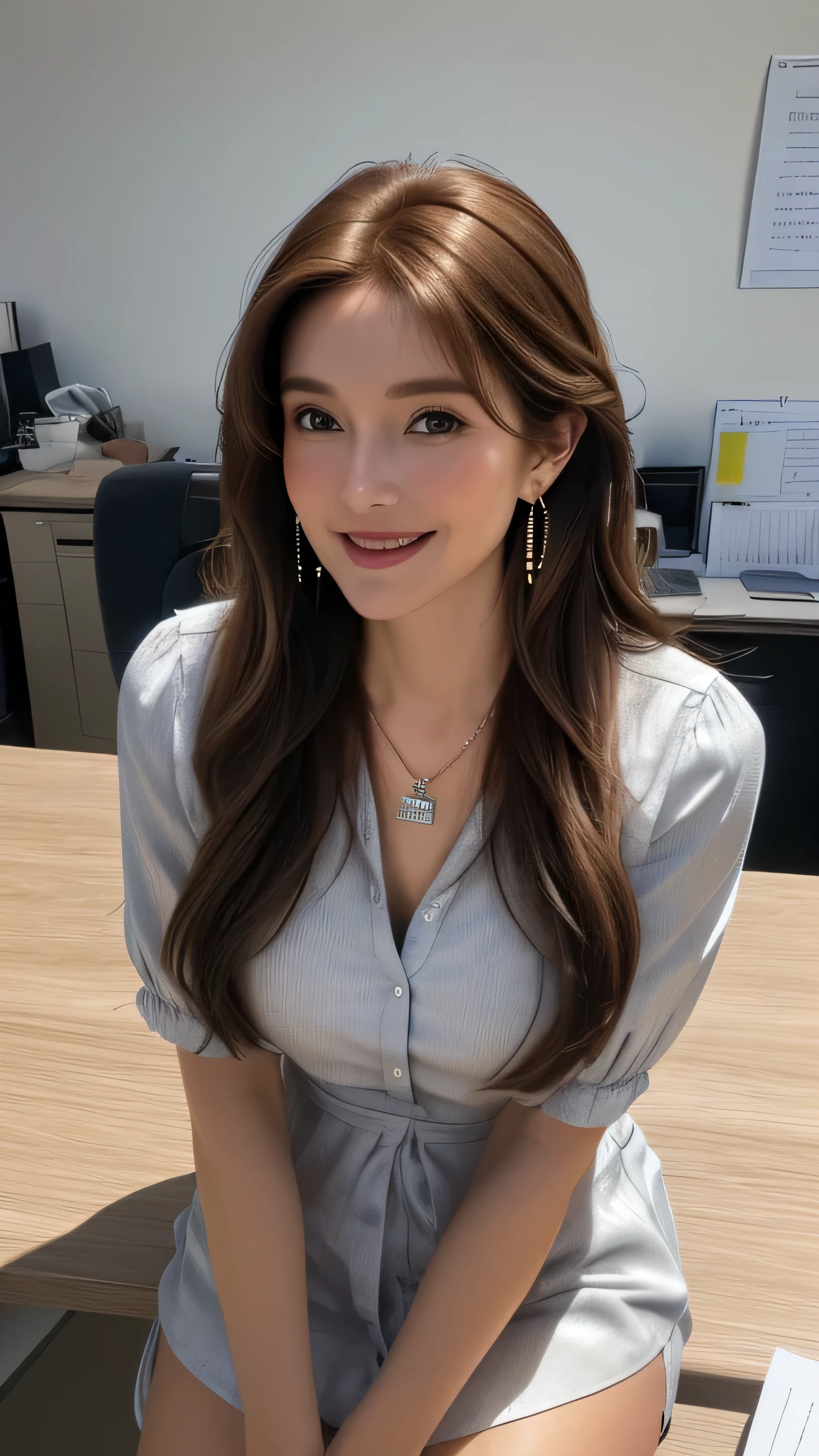 (best quality,highres,ultra-detailed),((portrait )),8k, 1girl, solo,smiling,slender ,upper body shot,on chair, in caffe,