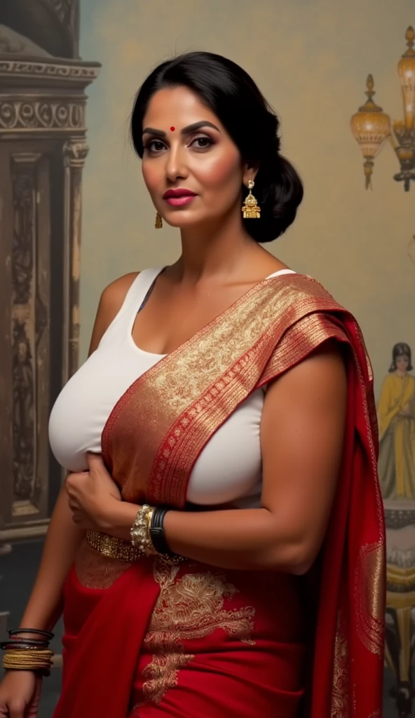 MILF, 2 QUEENS, , BBW, photo vintage, visage feminin parfait, , tache de rousseur, 1888, big huge breasts : 48H,FRONT VIEW, Rembrandt LIGHT , EXTREME LONG V-NECK, BIG CLEAVAGE, BEAUTIFUL EYES, BEAUTIFUL HANDS, LIGHT SMILES, PERFECT FACE, tres long décolleté, CASTLE BACKGROUND, QUEEN, NECKLACE, RING, JEWELERY RICH, SFW, FULL BODY, COLORFUL, ARABIAN,