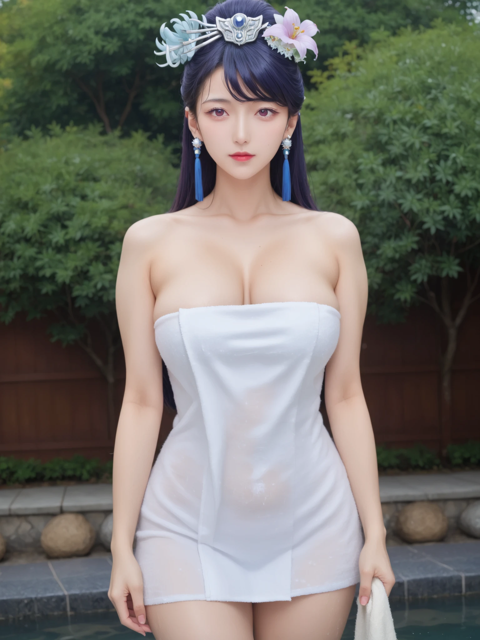 Show me your armpits,long hair, PURPLE EYES, purple hair, Flower, earring, hair Flower, make up, lipstick,
nude, Naked, outdoor, Hot Springs, towel, Naked towel, Steam, busing, nude cover, 部分的にwater没した, water, bus, Steam censor, wet towel,viewers provoking you, Dutch angle, cowboy shot,(solo)), Princess Ewha,Rika Watching, Quality_masterpiece, anatomically accurate, Beautiful Face, with a perfect face, 非常に詳細なBeautiful Faceと目, Attractive Face, Detailed face, delicate face, sexy, show me, Mature Woman, Mature Woman, white skin, ((red eyes)), long hair, ((dark blue hair with coke)), Amazingly Slim Body , Female Curves, wide hips, Big breasts, thighs, sexyフラットなお腹, from before,