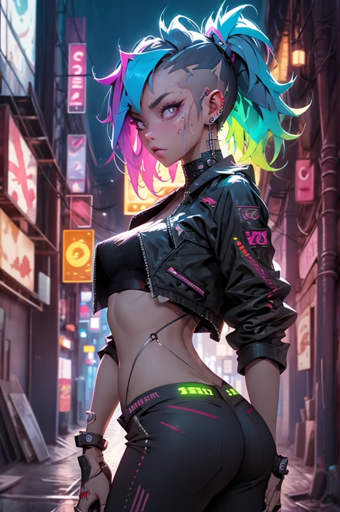 cute cartoon little loli,(((little loli,small tiny body,petite))),(((6 years old))),((extremely cute cartoon girl with liquid paint hair)),
(((flat chest))),(((short hair,liquid paint hair:1.1,neon purple hair|neon pink hair|neon blue hair|neon aqua hair|purple hair|fuchsia hair|fluorescent blue hair|amethyst hair|neon hair|bright pink hair :1.5,bright hair: 1.3,hair made of paint and defies gravity,thick flowing,paint splatter:1.3,shiny hair: 1.3,vibrant colored hair))),((heterochromia:1.5,eye1 vibrant purple,eye2 vibrant pink,upturned eyes:1.3,perfect eyes,beautiful detailed eyes,finely detailed beautiful eyes:1,symmetrical eyes:1)),((fat)),(((lustrous skin:1.5,bright skin: 1.5,skin tanned,shiny skin,very shiny skin,shiny body,plastic glitter skin,exaggerated shiny skin,illuminated skin,wet legs))),(delicate detailed fingers,detailed body,human hands),
cute,slutty,seductive,erotic,(((nsfw))),
revealing clothing,show skin,(wearing a Neon color theme clothing:1.3,micro clothes,fluorescent and neon clothing,rave fashion,micro crop top,micro skirt,visible thong straps,accessories LED),((wet clothes,detailed outfit,detailed clothes)),
(dynamic pose:1.0),solo focus,embarrassed,(centered,scale to fit dimensions,Rule of thirds),
cyberpunk city by the ocean at night, with bright neon signs and dark stormy clouds and puddles,
High resolution, sharp focus, (ultra detailed, extremely detailed), (photorealistic artwork:1.37), 8k wallpaper,((synthwave background theme)),((vibrant colors)),(intricate),masterpiece,(best quality),