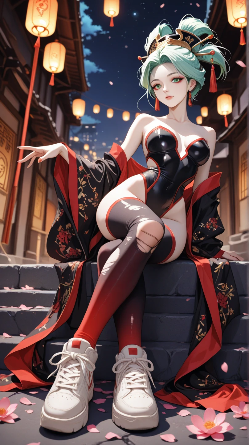 best quality, Very detailed, (actual), masterpiece, lifelike, actual Human Proportions, fantastic realism, perfect lighting, soft light, Natural light, Physically based rendering, Auto white balance, 4k,alone,NSFW,1 girl, (Meiyu Edelfeldt),Change,black hair,brown eyes,seductive smile,NSFW, barefoot, see through dress, Butterfly, Butterfly hair accessories, backless dress, Chinese clothes,sleeveless, twice as good,Golden dragon pattern,barefoot,sole,elbow gloves,bun, hair accessories,jewelry,earrings,Anklet,thin legs,nail polish, small breasts, alone,foot focus, toenail polish, toenails, 5 toes, Double tail,outdoor,Chinese style architecture, Chinese style, lake, ancient town, Beautiful and detailed water,Red Lantern,fireworks,masterpiece, best quality,super detailed, Delicate face shape, nose, red lips, delicate eyes, (The iris and pupil are round, Students reflect on the environment, Eye sizes vary) Eyeliner, eyelash, smooth hair, Smooth skin, Posing for photos