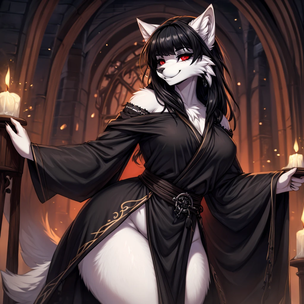 Dragon girl x kitsune, black body furry antro