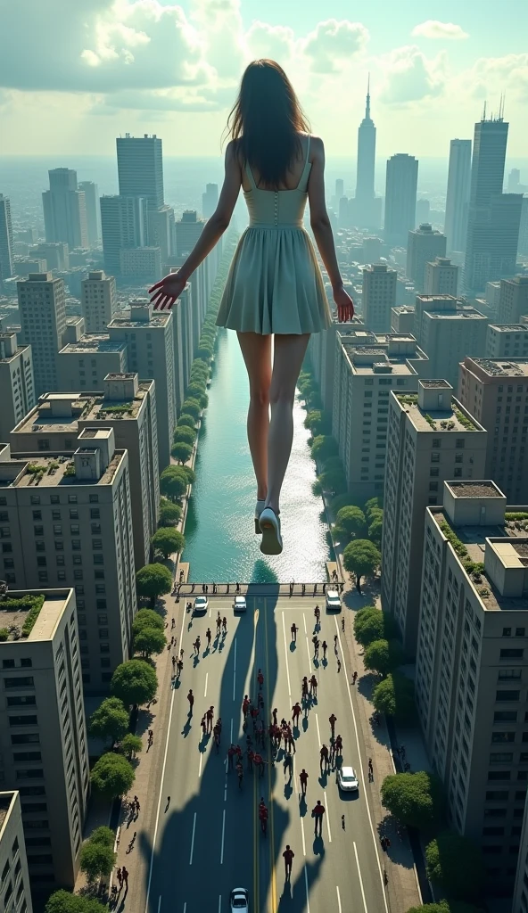 arquitetura, senario, ao ar livre, heaven, nuvem, birds, Construction, tree, standing on, montanha, ponte, segurando, several girls in swimsuits, dia, obra-prima, melhor qualidade, Estilo anime