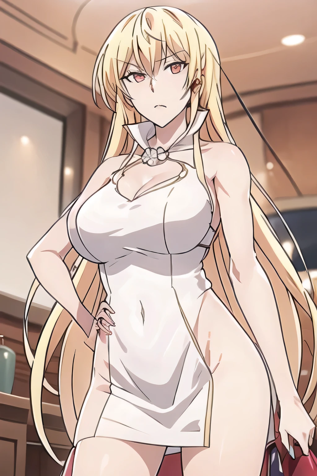 Blonde,Blondeのロングヘアーの女性は描けますか,,can you draw big breasts even bigger, , With a ruthless look, Hitman, Assassin ,can you draw a woman in a black sleeveless miniskirt dress,With a ruthless look,I need a face so much,,
