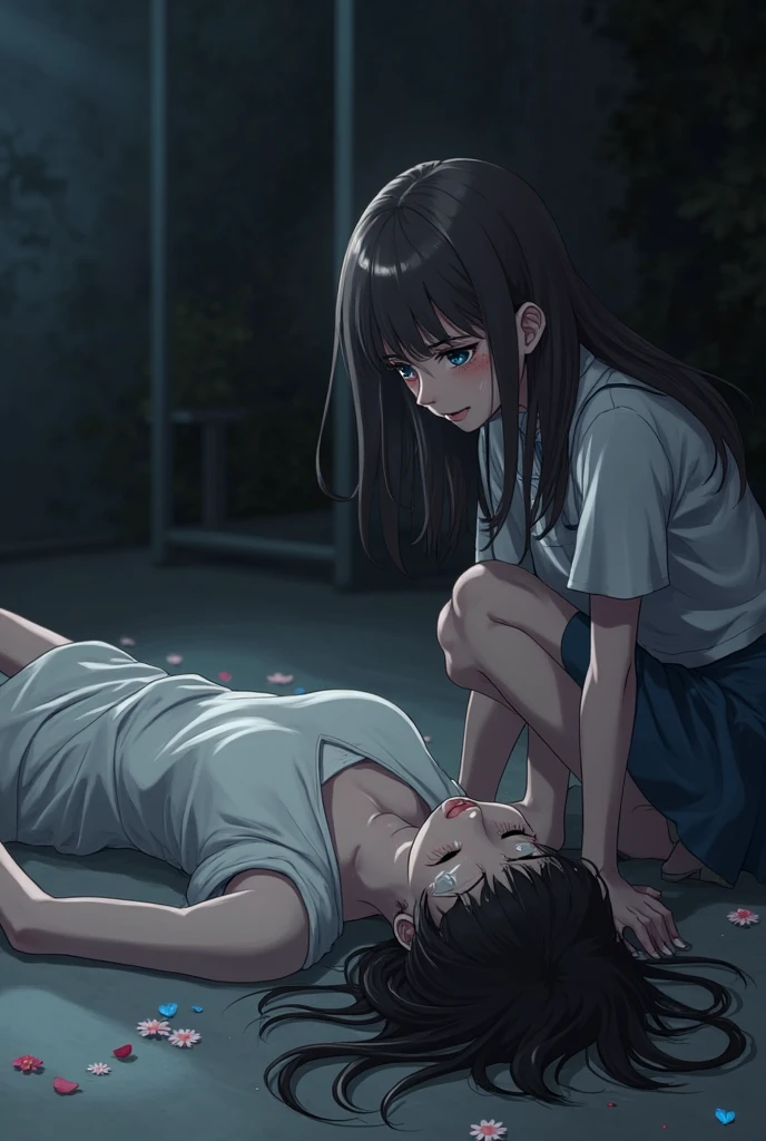 Japanese high school girl strangles boy with her leg