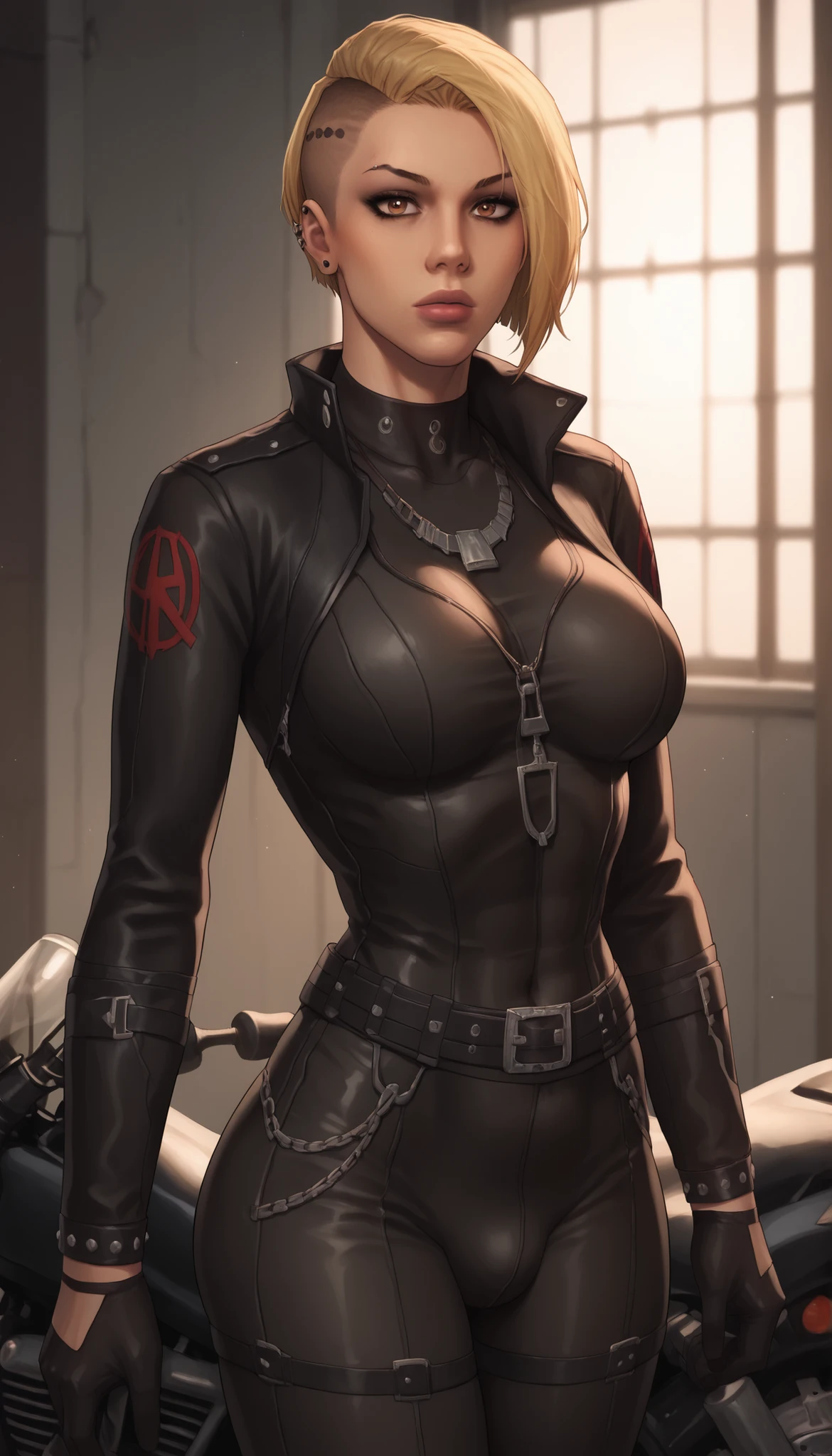 aproximando-se da perfeição, dinâmico, altamente detalhado, pintura digital, estação de arte, arte conceitual, suave, foco nitído, ilustração, rosto detalhado, 4k, 1girls, barely clothed, barely covered, barely covered breasts, breasts, eye patch, female, female focus, female only, huge breasts, large breasts, light skin, light-skinned female, nipple slip, nipples, nipples visible through clothing, pantsless, ponytail, red eyes, red hair, red ponytail, smile, smiling, solo, tummy