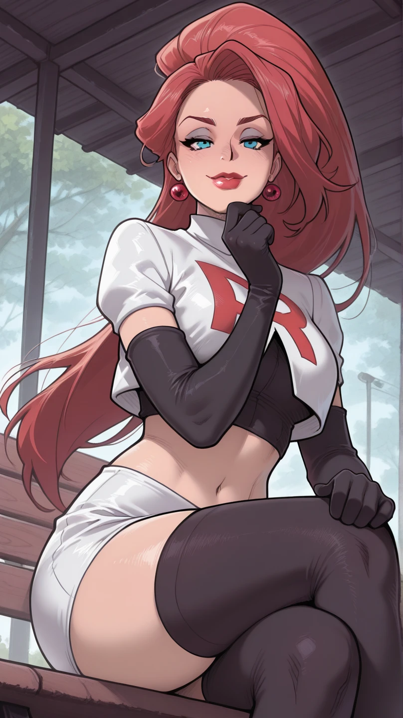 masterpiece, best quality, full body,1girl, highest image quality, 21-year-old woman, looks like Olivia Dunne, bright red hair, blue eyes, wearing a white hoodie and thigh-high black socks, sad, large breasts, White background, empty background