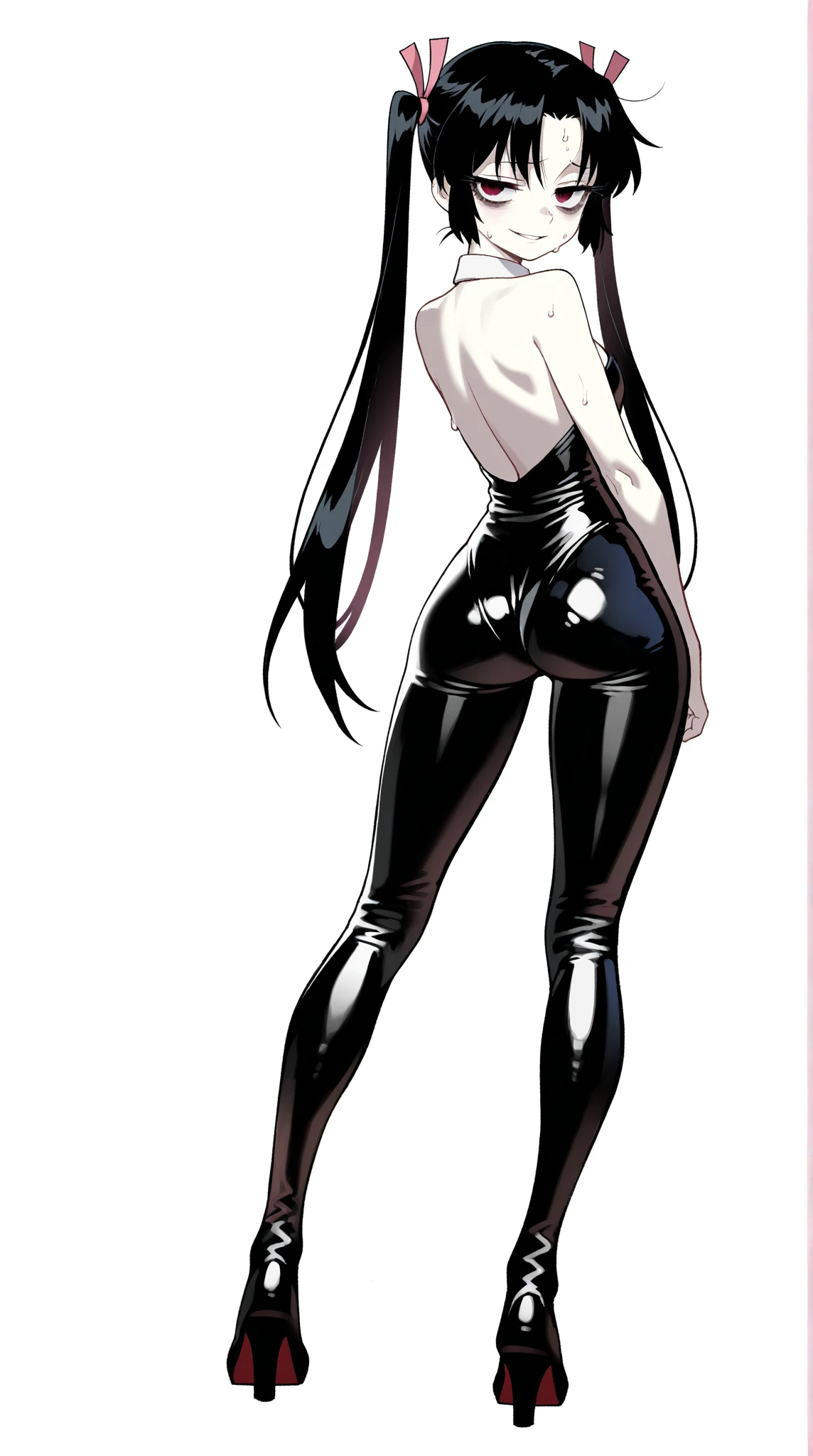 Anime, Best quality, Funny , 8 thousand., stockings with suspenders, woman, Medium breasts, drawing of a woman in black and white lingerie, Thick black line, high resolution commission, back and white, Толстый line drawing, with backlight, cute sexy butts, thick outline, 2 years, 2 years, Hands behind your back, body pose! , realistic perfect body with shading, black and white manga style, average, Sketch on paper