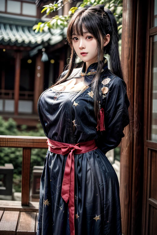 (1girll:1.3)、独奏、__Body parts__、offcial art、统一 8k 壁纸、ultra - detailed、Beauty and aesthetics、big breasts beautiful、tmasterpiece、best qualtiy、Fantastical Atmosphere、calm color palette、Tranquil Mood、soft shade、Charisma spells、exteriors、The light is very good、The skin is very delicate、Very good figure、Wearing black stockings、Short skirt without straps、shrine maiden