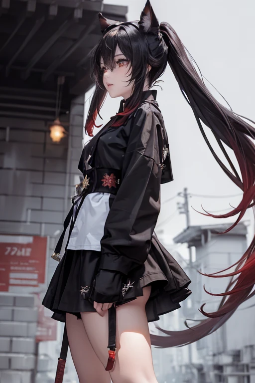 empty hand, ,( cry), a character portrait, fantasy art, (cyberpunk), a maiden with fox ears and fox tails,, natural lighting, masterpiece, 1 beautiful girl, Detailed eye, Swollen eyes, top-quality, A high resolution, an Asian beauty, very extremely beautiful, Beautiful skins, A slender, Forward-facing body, (A hyper-realistic), (high resolution), (4K), (highly detailed),( Best Illustration), (beautifully detailed eyes), (ultra-detailed), Detailed face, Bright lighting, Professional Lighting, distance view, (lantern), ((samurai)),((long hair)),((cry)),((colorful hair)),((red color splash)),1girll,twintails,Colorful hair,Flying, short skirt,pink bows,((-yeld fee model)) ,Psychopath horror, Bloody、Blood droplets,( Stand Neck long sleeve black jacket)