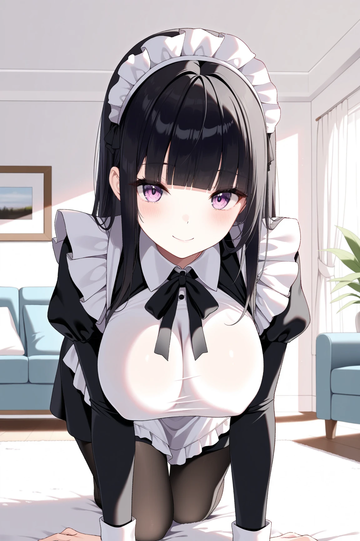 nsfw,((semen)),(bukkake),1 girl,maid outfit costume,cum on breast,cum on head,facial,leaning forward,bob hair