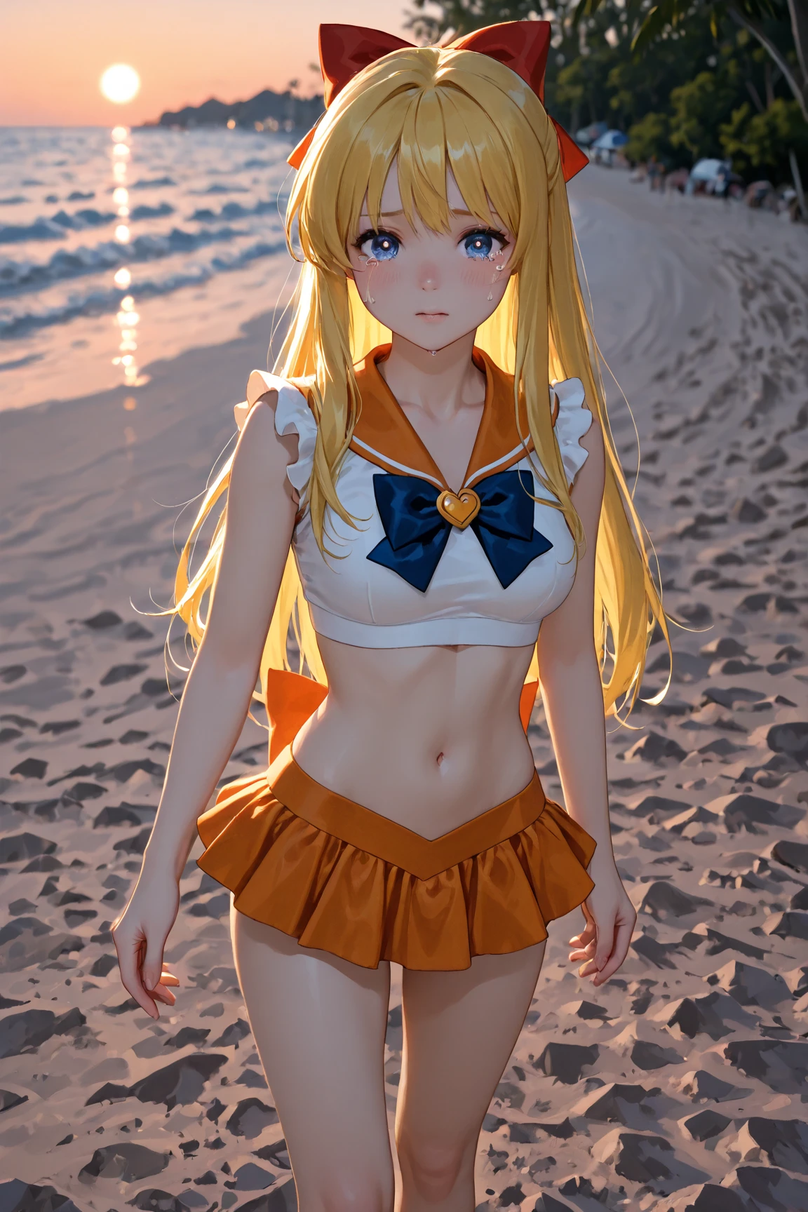 ultra-detailed,(8k, RAW photo, best quality, masterpiece), dslr, high quality, <lora:shinobuOshino_loraoshinoshinobuV1:0.8> (blonde) (blonde_hair), (yellow_hair), ((long_hair)), ((bangs)), (yellow_eyes), blush, pointy_ears, (blush_stickers), flat_chest, white_dress, bow,  barefoot, beautiful, sharp, smooth skin,