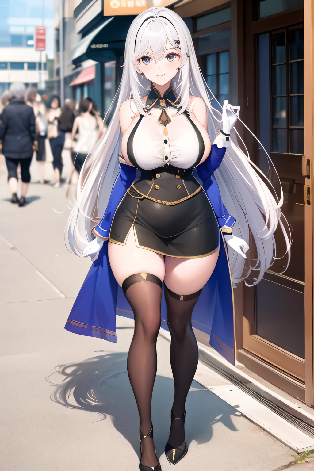 beautiful smiling woman ，， Silver Hair， Silver Hairロングヘアーの女性は描けますか，Big breastsと更にBig breastsを描いてください，micro miniskirt wearing trendy casual clothes，draw a lovely smiling 20-year-old woman Wear trendy everyday clothes，A face is absolutely necessary，     city tour             ,Walking around the streets of Harajuku，（（（Wear trendy everyday clothes））），          Long-Haired Woman   ，   ,   Big breasts, Thin Waist ， ,   ，Faces are very important，Exact hand and foot representation，