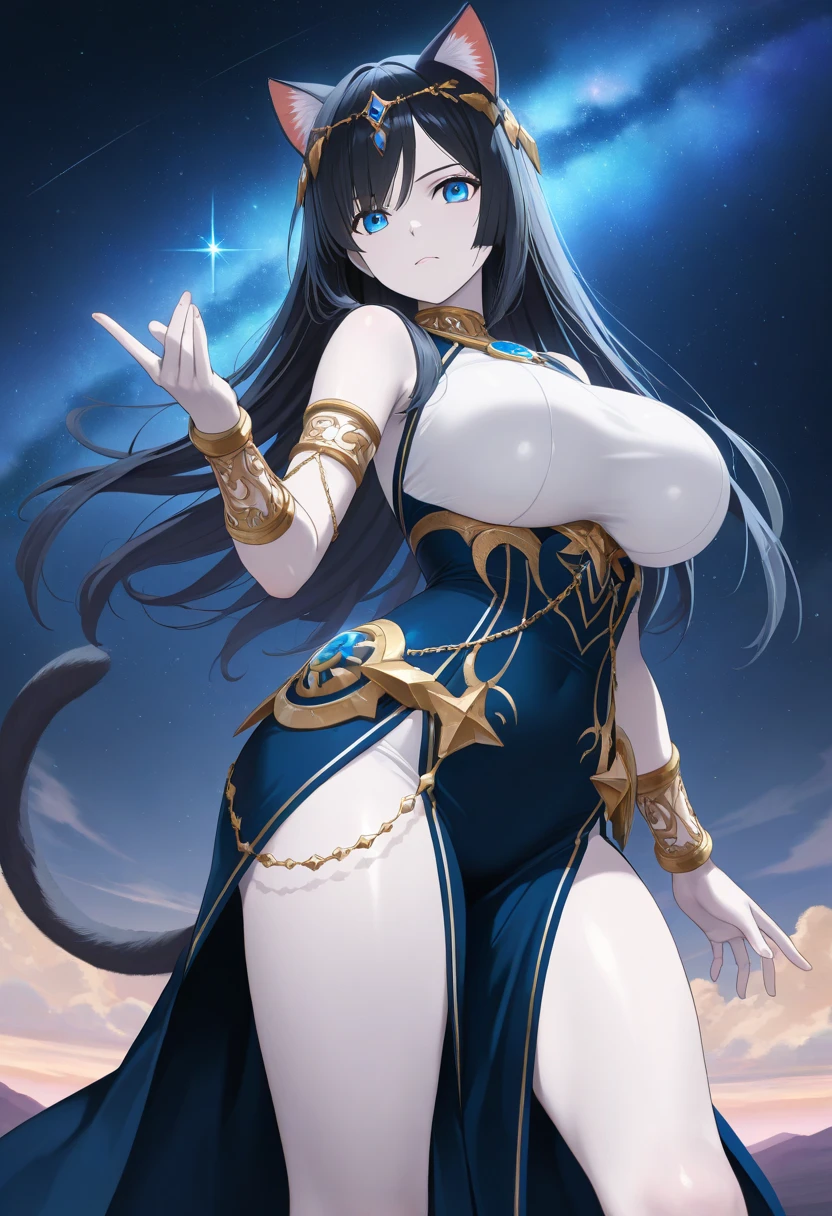 Cat's ears, Hair is purple, The glow of the rainbow envelops her,Gold Glow in Aquamarine Oriental Tent、Belly dancer in long white dress and blue blouse , Iridescent sky, Crystal Ocean, Sea life,the golden hour, focus on chest, Focus on Eyes, Eyes open, Nipples exposed , Cyberpunk, Full Focus, Focus on the face, Eyes, Nose and closed mouth , ultra detailed artistic photography, midnight aura, nigh sky, Detailed gorgeous face, Dreamy, blazing, Back lighting, Glamour, glimmer, shadowy, oil on canevas, brushstrokes, Smooth, Ultra high definition, 8K, unreal enginee 5, Ultra Sharp Focus,, ArtGerm, Roisch, nffsw, intricate artwork masterpieces, sinister, matte painting movie poster, Golden ratio, Trending on CGSociety, Convoluted, epicd, Trending on ArtStation, by artgerm, h. r. Giger and Bekssinski, Highly detailed, Vibrant, production cinematic character render, Ultra high quality model, unreal,Motion Picture Film