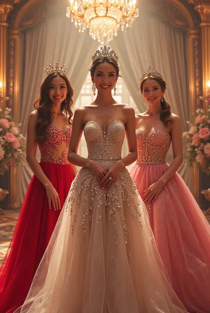 Five Girls、smile、Princess、pink victorian dress、Luxurious Room、Sit on the sofa