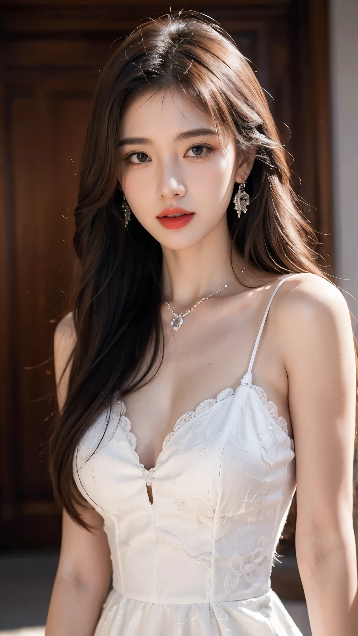 ​masterpiece、8K、32K、top-quality、(A detailed eye)、(A cute Japanese woman、bangss)、23years old、1 girl in、elegent、(Detailed background depiction、Sunlight、portlate:1.1)、(Twopiece:1.4)、newyork、jump  、Big breasts, cowboy  shot、little smile、head shot , Beautiful , slender legs , good figure , Havy abdominal muscles , Messy Hairstyle,Thin cotton fabric, see-through,shows off your figure,Open mouth slightly, collar,Look up, look down