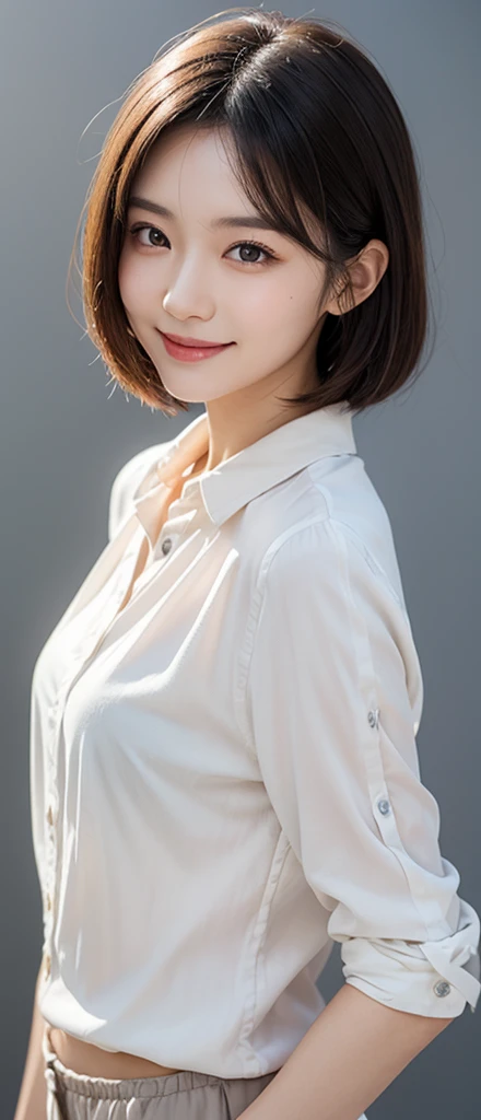 8k, Ultra-high resolution, Highest quality, masterpiece, 三分割法によるphotograph,Surreal, photograph, 1 Girl, (16 years old:1.3), pretty girl, Cute Face, Beautiful eyes in every detail, 細かくdetailedに,masterpiece,One Girl:1.2,Japanese female officer,full body,Serious expression,Black short hair,Bob with bangs,Pencil Skirt,Military clothing,SS uniforms,HUGO BOSS,Sharp contours,Looking down,Gray background, Light from above, Low contrast, (Side view),Perfect and beautiful face ,完璧でCute Face, Skin with attention to detail, Perfect limbs、Narrow waist,Looking at the audience,(((Ideal body type))),A cup small breasts :2,Portraiture:2,Perfect Anatomy,鮮明なdetailed,detailed,Surreal,Light and shadow,glowing