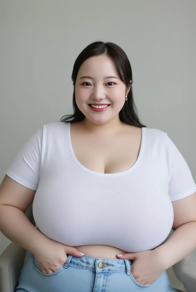 Highly detailed CG Unity 8k wallpaper, of the highest quality, super detailed, masutepiece, Realistic, photographrealistic, extremely detailed cute girl, 25 years old, ((Chubby woman:1.lump woman:1.3) , Large breasts , cleavage , Round eyes, viewer, Smile, Parted lips, Half body shot , Apron , kitchin , Bangs
