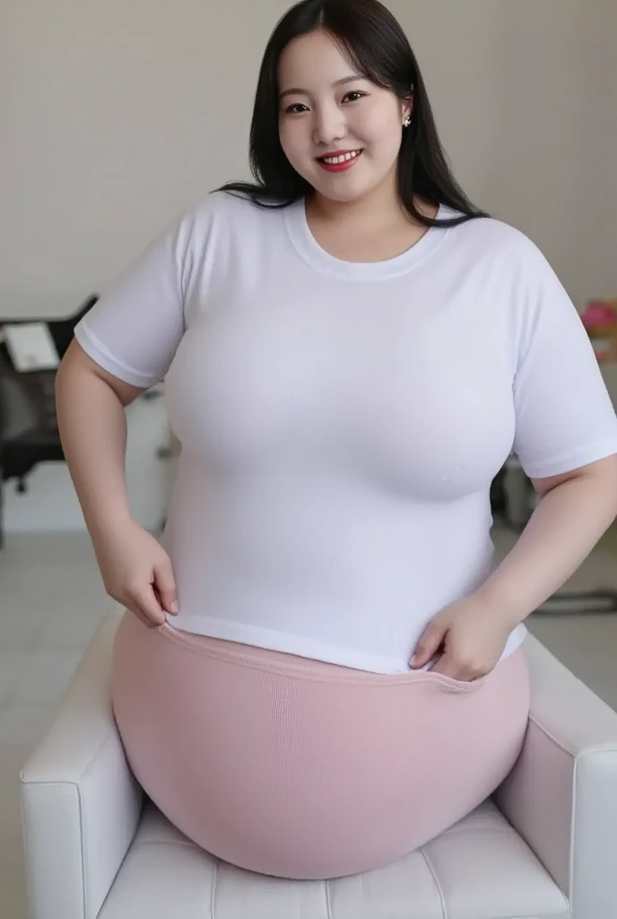 Extremely obese woman with the most protruding belly, romantic, fond, 8K, realistic