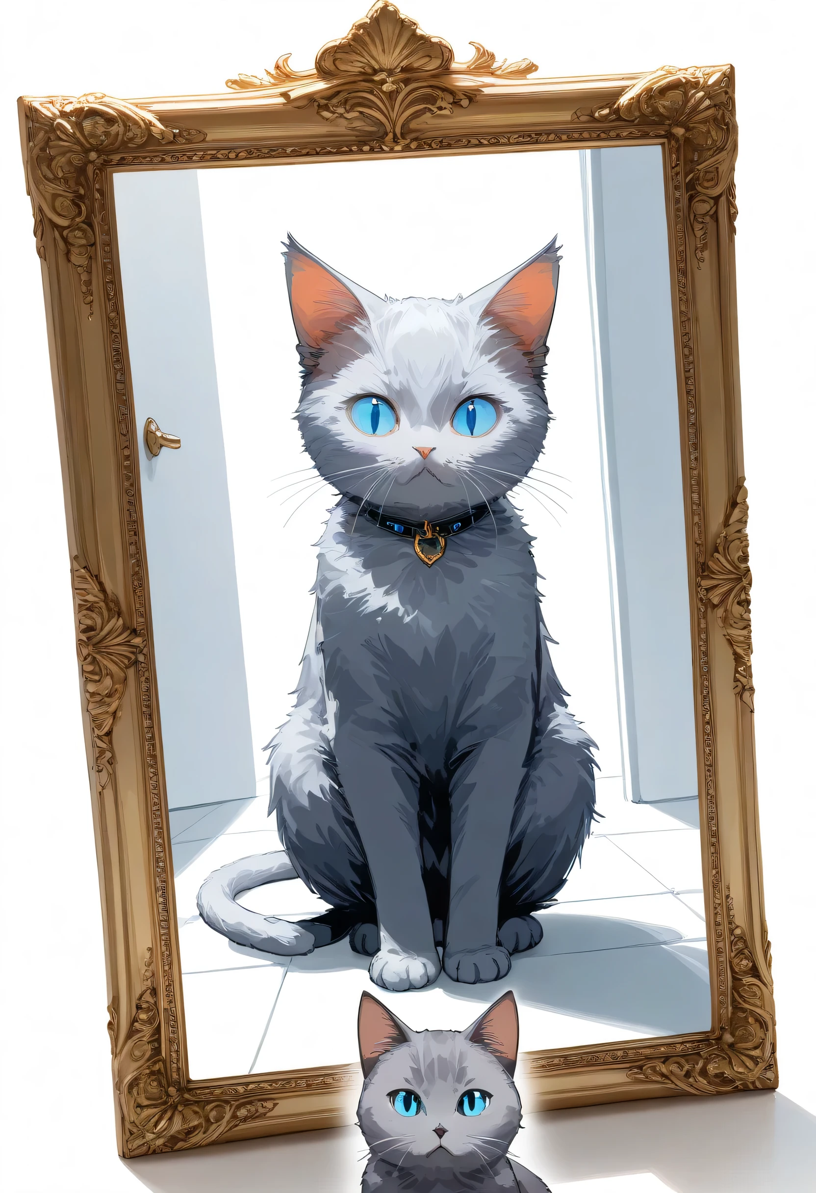 , (masterpiece:1.2), best quality,PIXIV,
1cat,gray fur cat, illustration style, facing front, kitten ,light blue eyes, a light white background, a composition seen from the front, a composition in which the whole body is reflected in the angle of view,short-haired species,Stray cat,The whole body gray cat, Russian blue,A cool painting style, one cat, sharp eyes,Cat, bastard, 2 tails, exclude humans