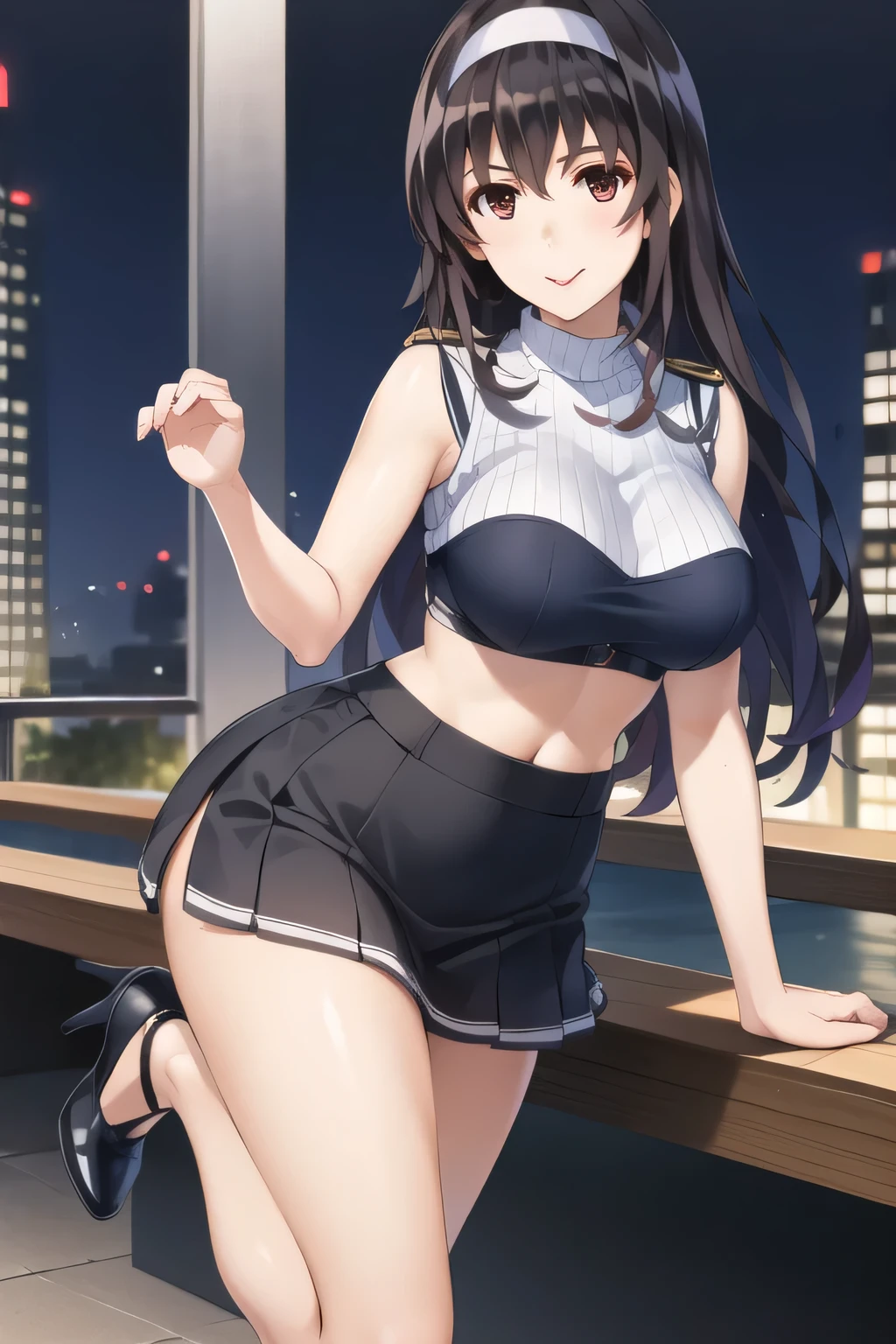 (day:1.7), sky background,a blue sky and clouds,
standing at attention,
wearing bare shoulders, black necktie, black thighhighs, braid, miniskirt, navel, necktie, shirt, sleeveless,
aanitta, long hair, hair ornament,
1 girl, 20yo,mature female,Beautiful Finger,Beautiful long legs,Beautiful body,Beautiful Nose,Beautiful character design, perfect eyes, perfect face,
looking at viewer,(light_smile:0.3),
NSFW,official art,extremely detailed CG unity 8k wallpaper, perfect lighting,Colorful, Bright_Front_face_Lighting,
(masterpiece:1.0),(best_quality:1.0), ultra high res,4K,ultra-detailed,
photography, 8K, HDR, highres, absurdres:1.2, Kodak portra 400, film grain, blurry background, bokeh:1.2, lens flare, (vibrant_color:1.2)
(Beautiful,medium_Breasts:1.4), (beautiful_face:1.5),(narrow_waist),(perfect hands, perfect anatomy),